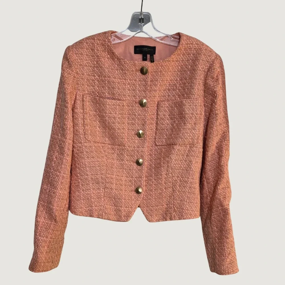 Donna Karan Suit Womens 16 Pink Tweed Jacket Pencil Skirt Professional NWT Retro